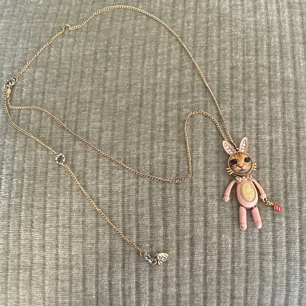 Betsey Johnson Pink and Gold Bunny Kitty Necklace